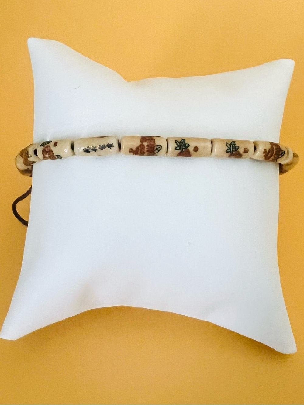 Long Beaded porcelain bracelet Asian style adjustable size